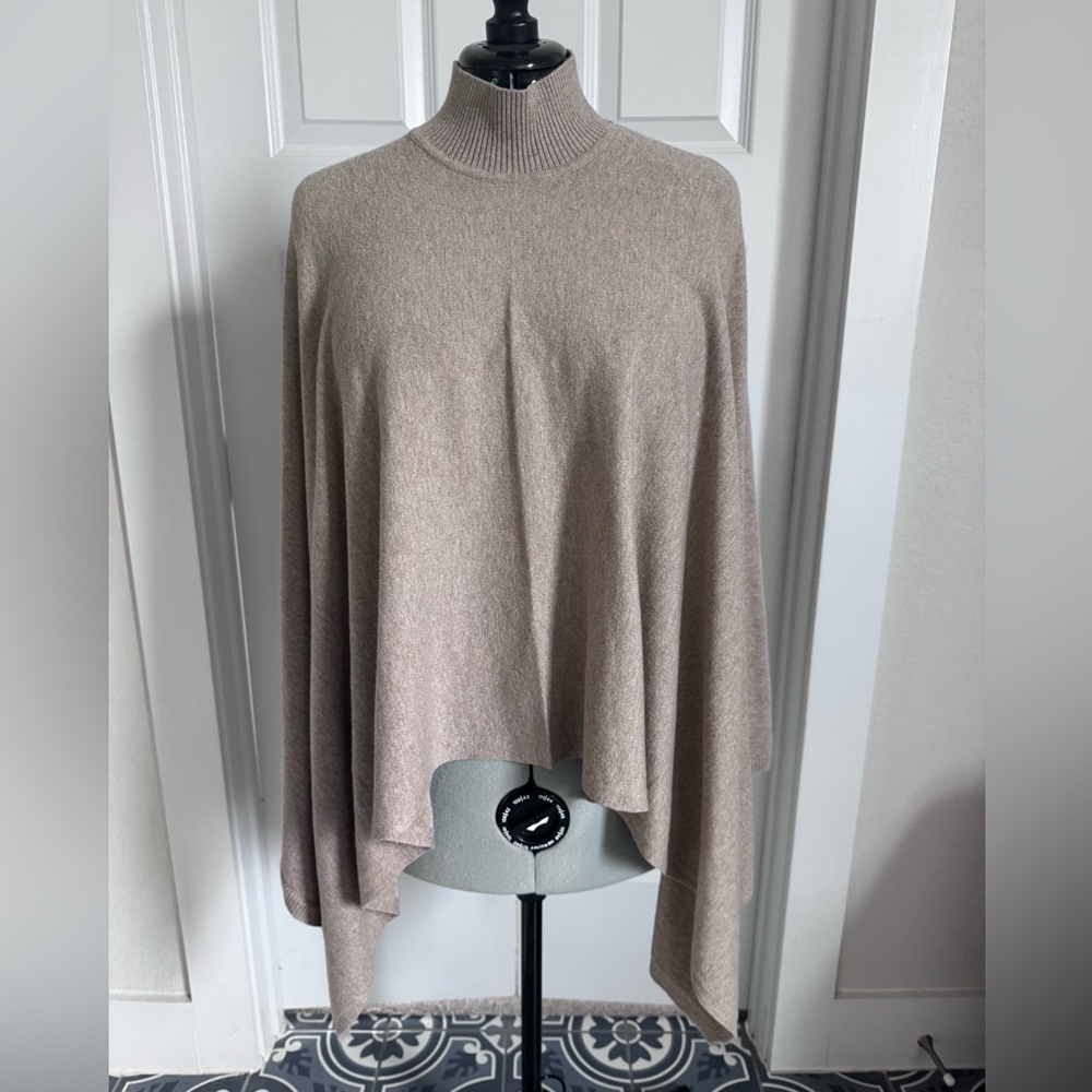 Lauren Women’s Taupe Mock Neck Poncho Sweater